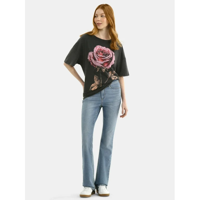 No Boundaries Washed Graphic Boyfriend Tee, Women's | Walmart (US)