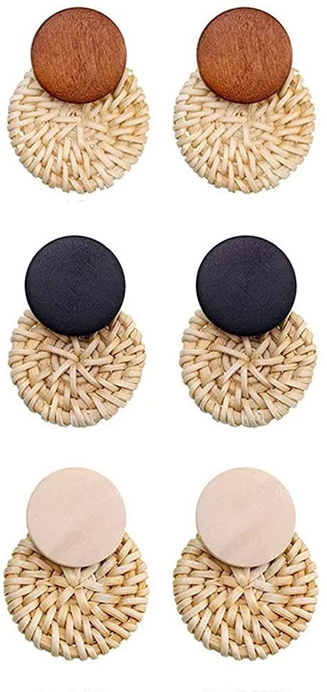 TenFit 3 Pairs Rattan Earrings For Women Girl Vacation Handmade Straw Wicker Braid Drop Dangle Ea... | Amazon (US)