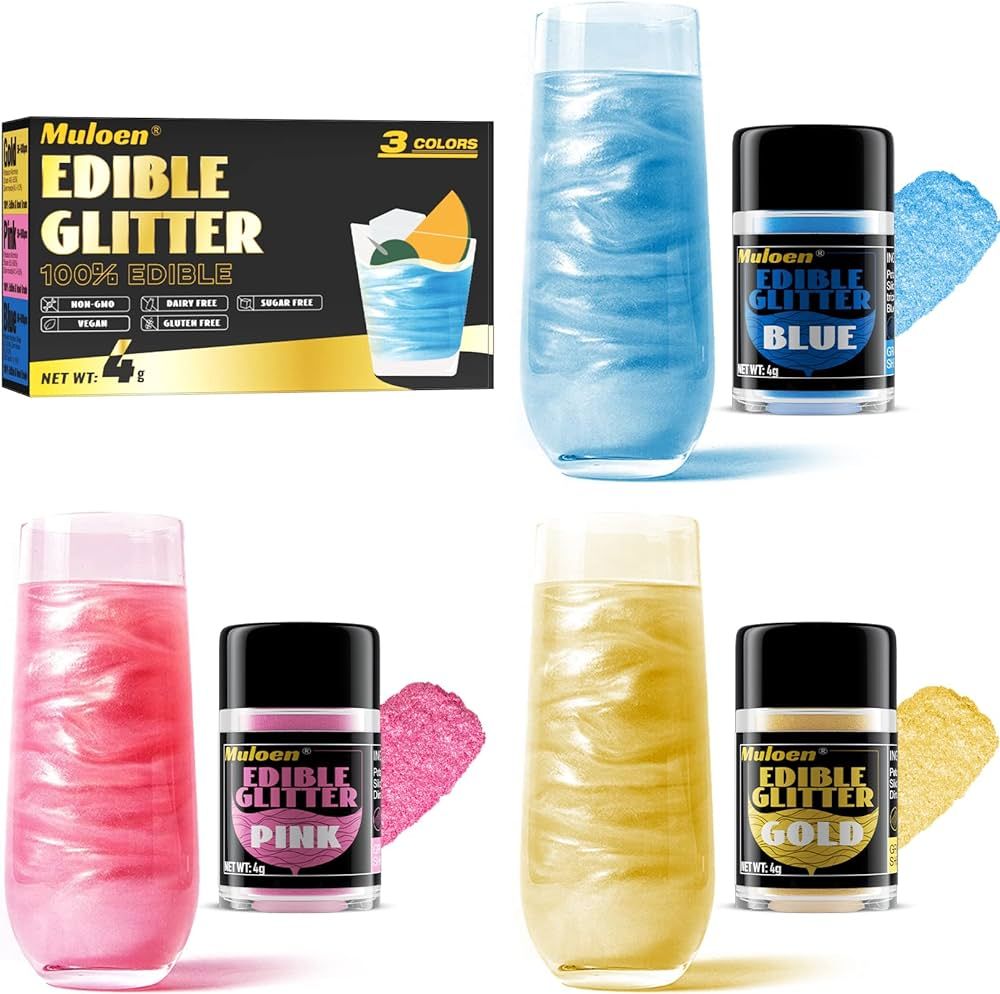 Edible Glitter, 3 Colors 100% Edible Glitter for Drinks, Cake Decorating Supplies, Cookie Decorat... | Amazon (US)