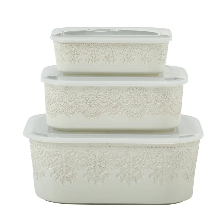 The Pioneer Woman Vintage Lace 6-Piece Nesting Casserole Baking Dish Bakeware Set with Lids, Line... | Walmart (US)