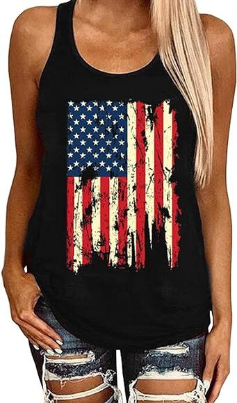 EIGIAGWNG Womens Leopard American Flag Star Tank Tops Cute July 4th Independence Day Sunflower Graph | Amazon (US)