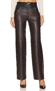 L'Academie Clarette Leather Pant in Black & Brown from Revolve.com | Revolve Clothing (Global)