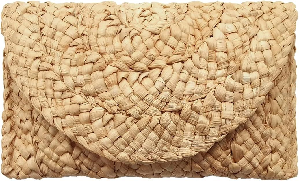 Straw Clutch Purse for Women, Woven Beach Straw Bags for Summer,Rattan Clutch For Girl Vacation | Amazon (US)