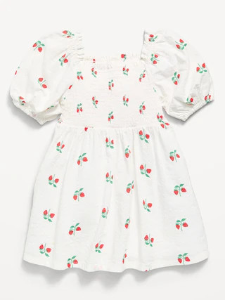 Printed Fit and Flare Puff-Sleeve Smocked Dress for Toddler Girls | Old Navy (US)