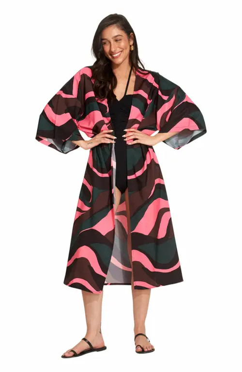 Gottex Beach Life Iris Midi Swim Cover Up Robe in Multi/pink at Nordstrom | Nordstrom