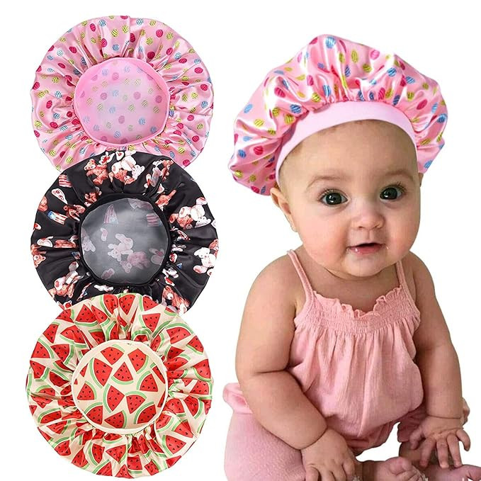 3 Pieces Kids Satin Bonnet Sleeping Cap Soft Silk Wide Band Night Hats for Natural Hair Teens Tod... | Amazon (US)