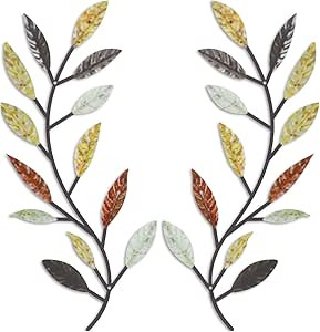 2 Pieces Metal Tree Leaf Wall Decor Vine Olive Branch Leaf Wall Art Wrought Iron Scroll Above The... | Amazon (US)
