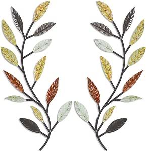 2 Pieces Metal Tree Leaf Wall Decor Vine Olive Branch Leaf Wall Art Wrought Iron Scroll Above The... | Amazon (US)