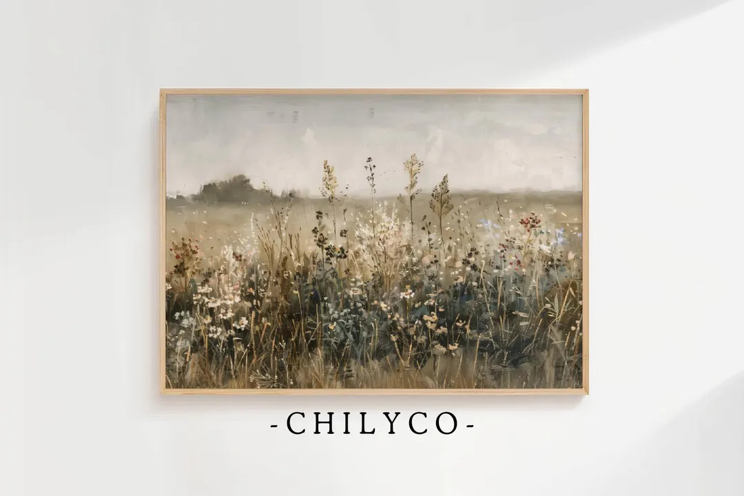 Muted Wildflower Field Art | Printable Art | Vintage Oil Painting | Field Landscape | Country Fie... | Etsy (US)