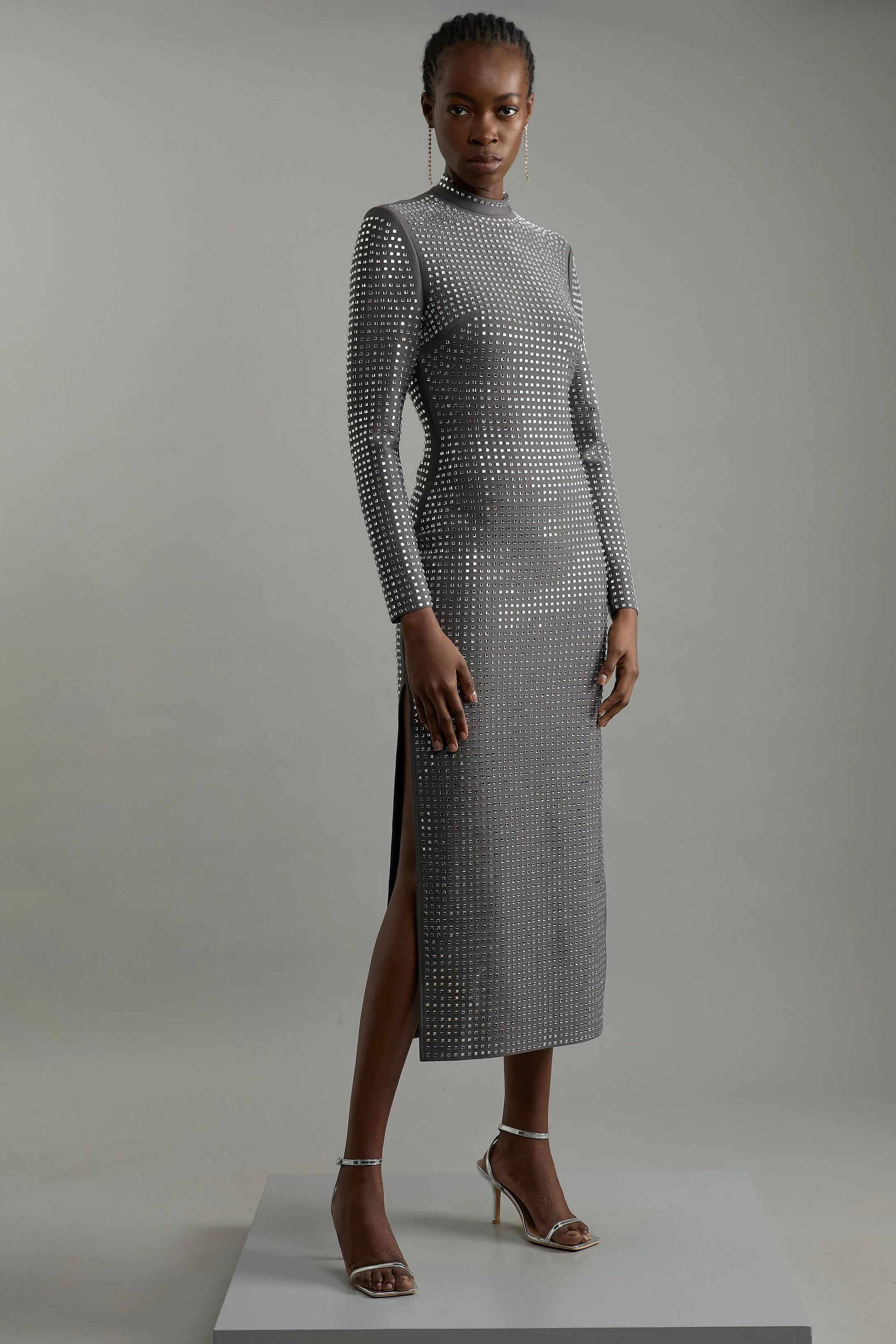 Figure Form Bandage Knit All Over Embellished Maxi Dress | Karen Millen US