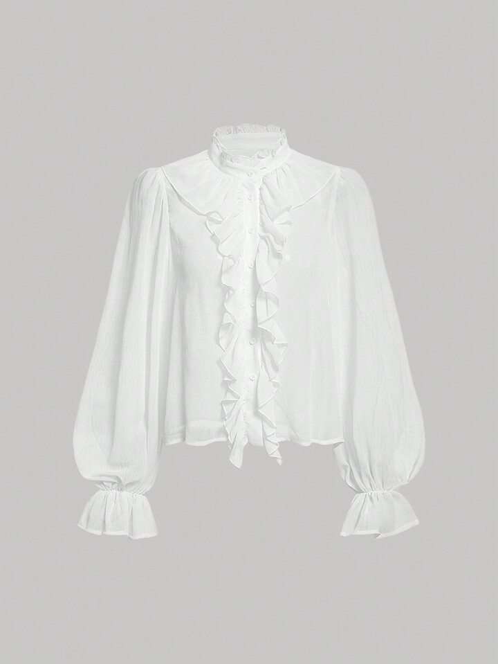 SHEIN MOD Ruffle Trim Flare Sleeve Blouse | SHEIN