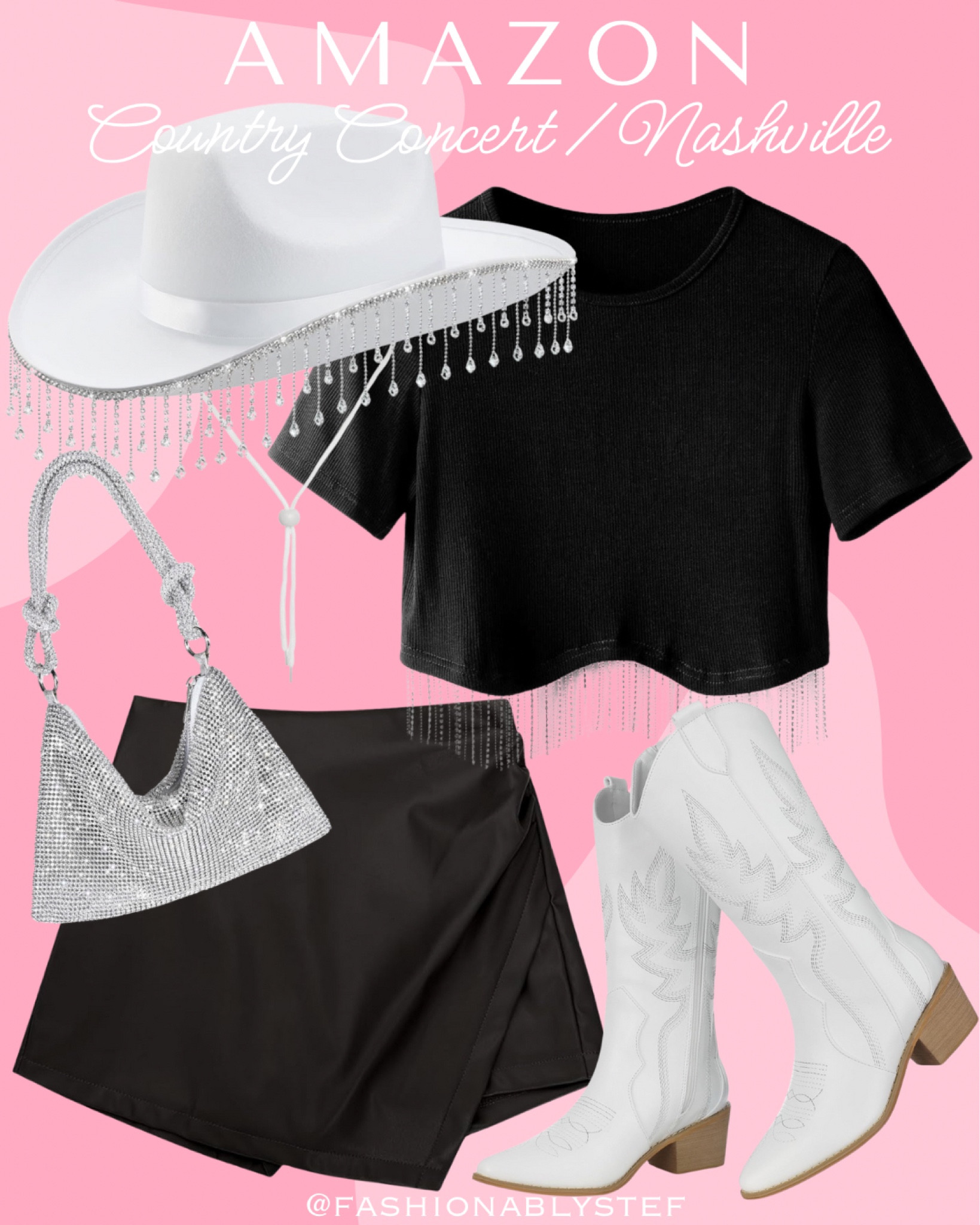 Country Concert Outfit 🤠
Nashville Outfit 🤍✨

Country music festival outfit, Nashville bachelorette, cowgirl outfit, Nashville, rhinestone bag, rhinestone top, black skort, pleather skort, white cowboy boots, cowgirl boots, Nashville style

#LTKparties #LTKfindsunder100 #LTKFestival
