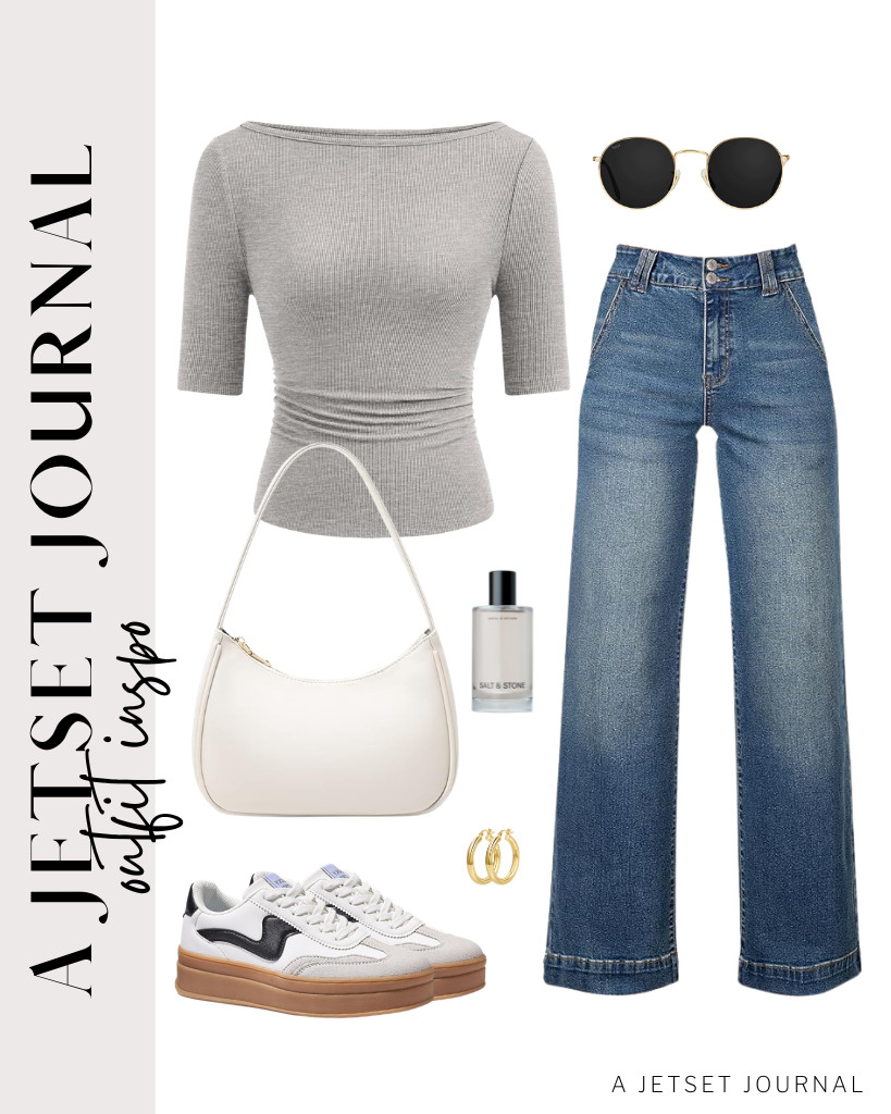 For your upcoming trip, consider wearing a gray top paired with high-waist jeans. A shoulder bag and LUCKY STEP platform fashion sneakers will complement this look nicely. Don’t forget to add some gold hoop earrings, and if you haven't tried it yet, the Skincare Infused Hair & Body Spray is definitely worth a try! 

 #LTKSeasonal #LTKSaleAlert #LTKTravel
