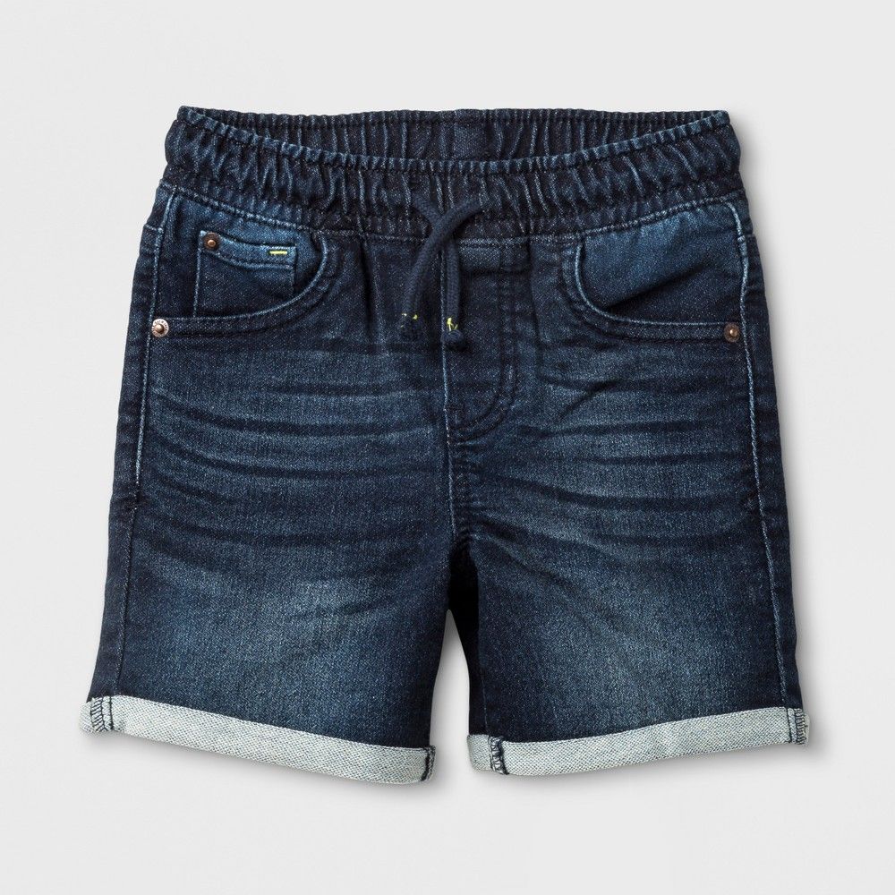 Toddler Boys' Roll Cuff Pull-On Denim Shorts - Cat & Jack Dark Wash 18M, Blue | Target