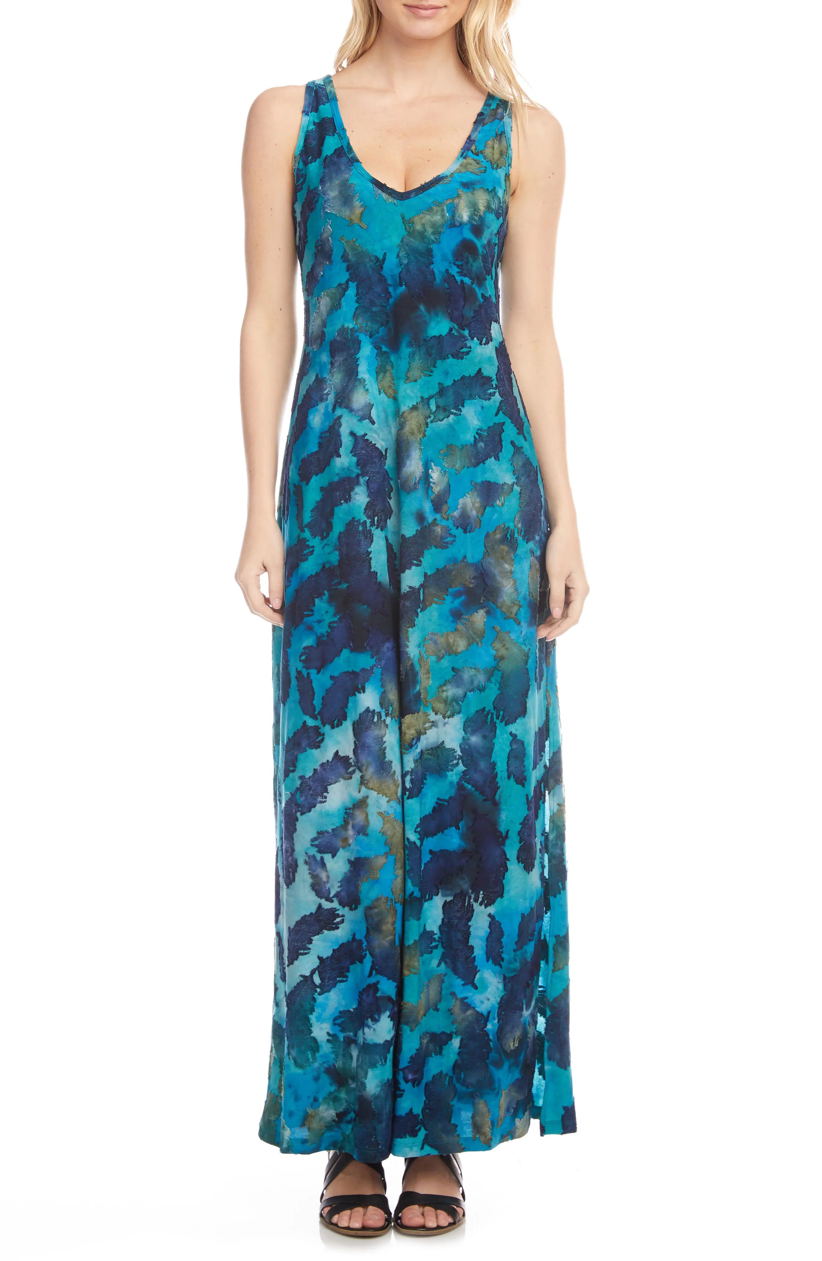Women's Karen Kane Tie Dye Burnout Sleeveless Maxi Dress, Size Small - Blue/green | Nordstrom