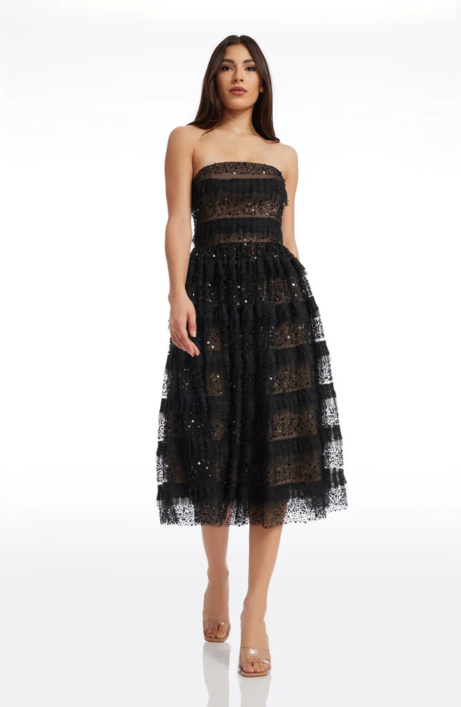 Ruby Tiered Beaded Lace Dress | Dress The Population