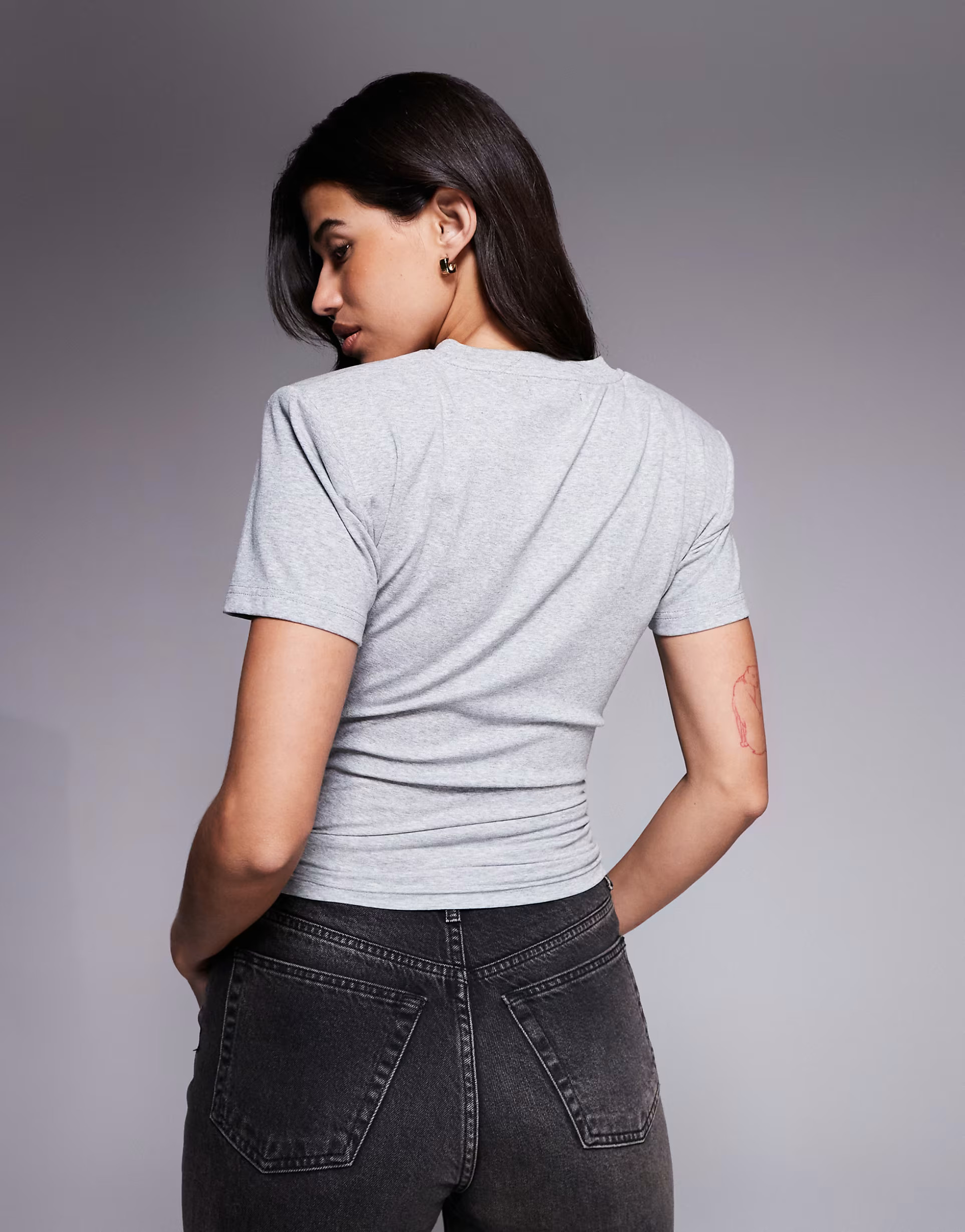 Wanderdoll Knot So Basic cotton rich knot front shoulder pads t-shirt in gray | ASOS (Global)