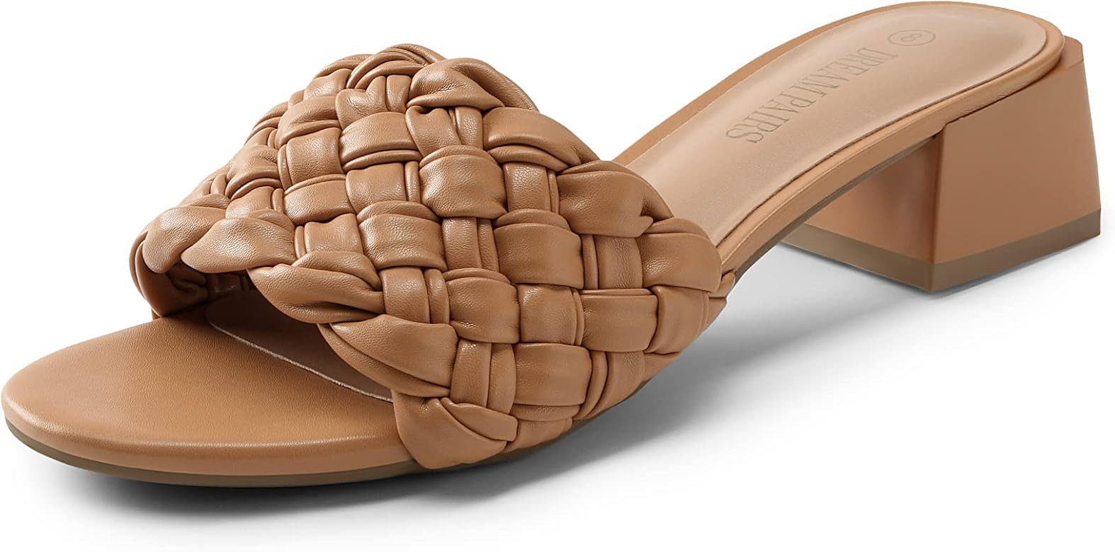 DREAM PAIRS Women's Braided Heels Open Toe Slip On Low Block Chunky Dressy Slide Sandals | Amazon (US)