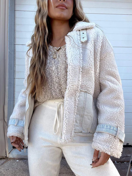 Light Denim Sherpa Coat | Lane 201 Boutique
