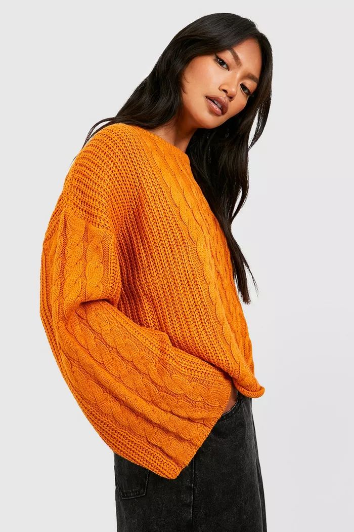 Wide Cable Sleeve Sweater | boohoo (US & Canada)