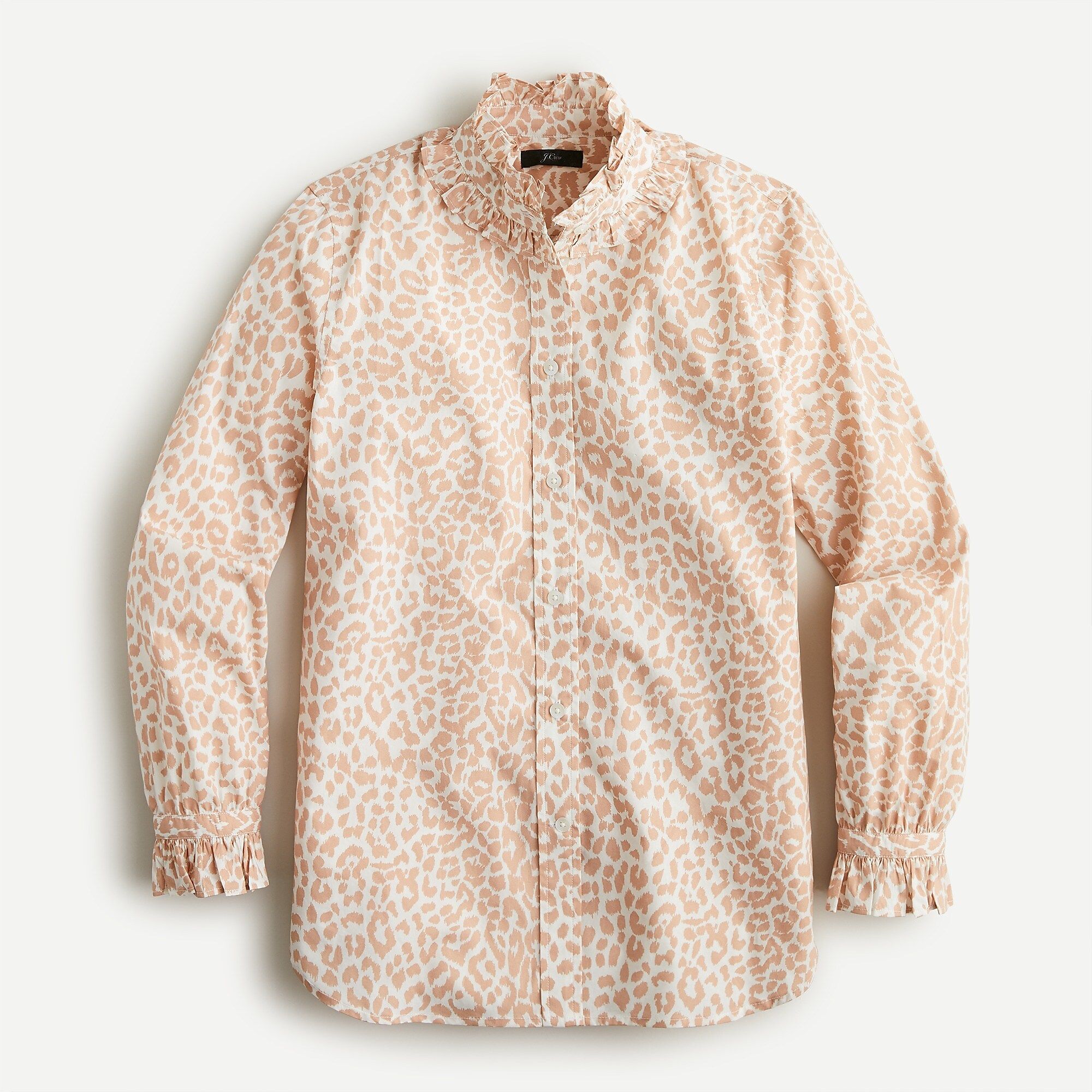 Classic-fit ruffleneck shirt in leopard | J.Crew US