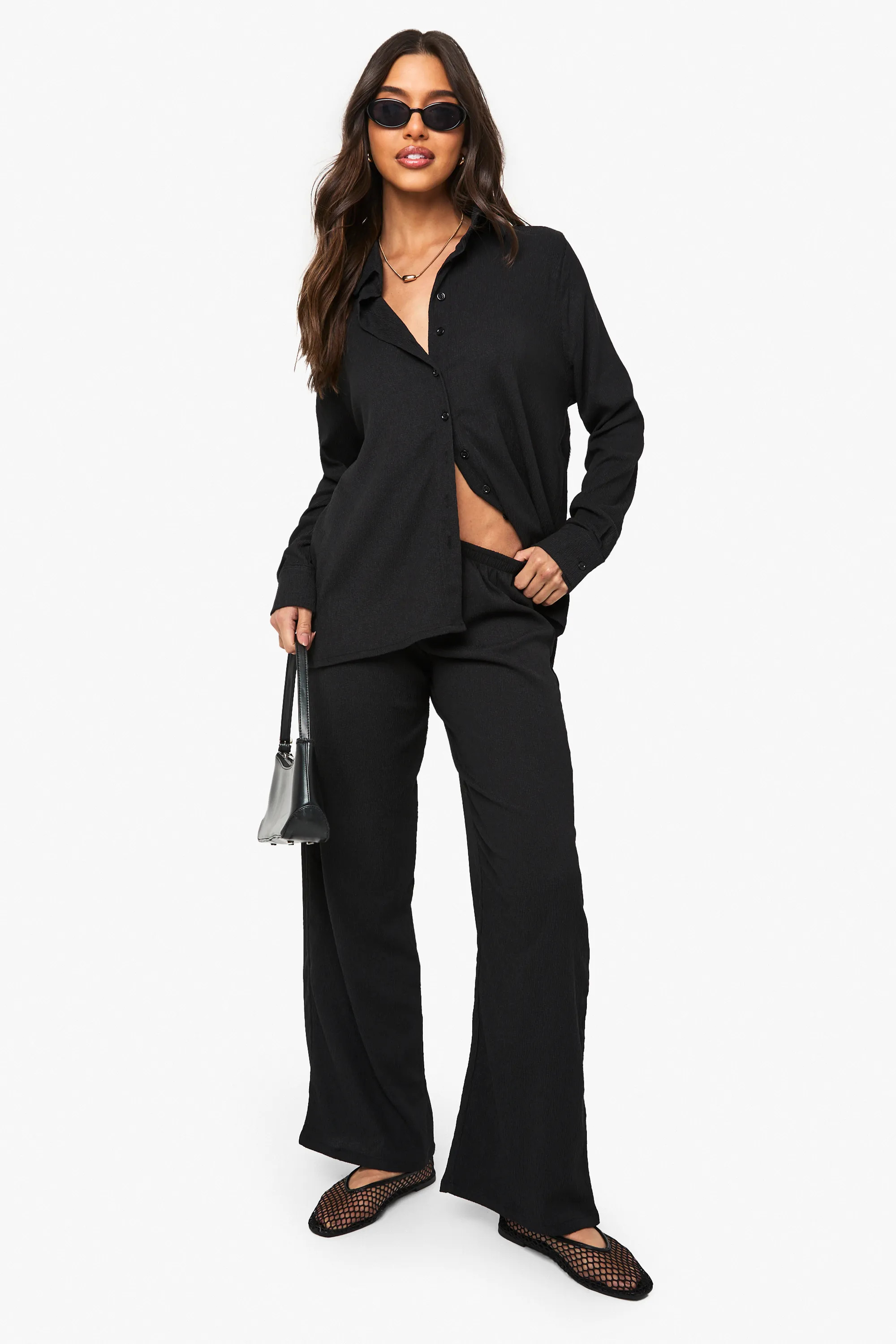 Crinkle Button Through Shirt & Trouser Co-ord | Boohoo.com (UK & IE)