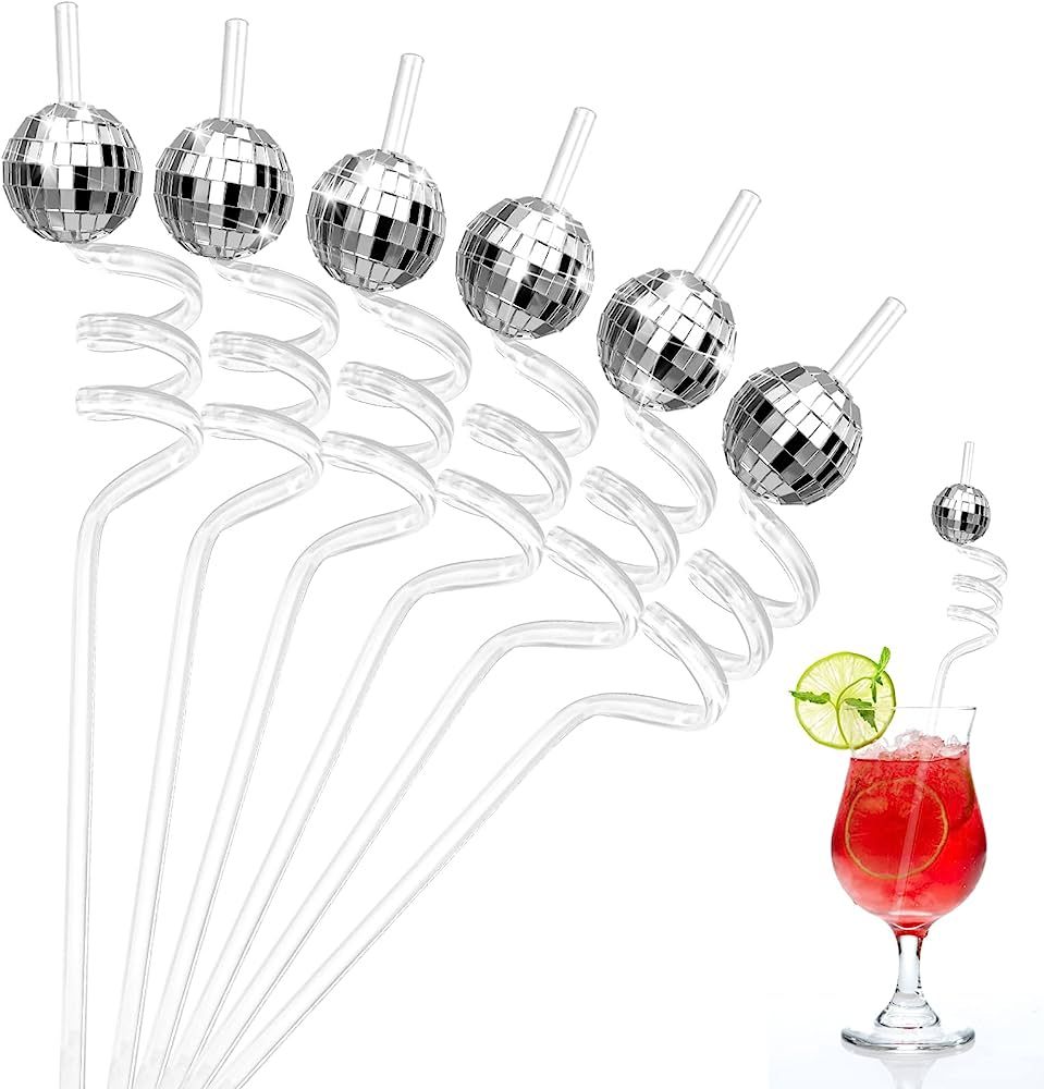 12 Pieces Mirror Disco Ball Straws 70s Disco Decorative Straws Mini Disco Straw Decor Disco Party... | Amazon (US)