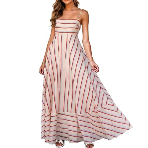 Women's Striped Maxi Dress Spaghetti Strap Back Smocked Flowy Swing Beach Sundress | Amazon (US)