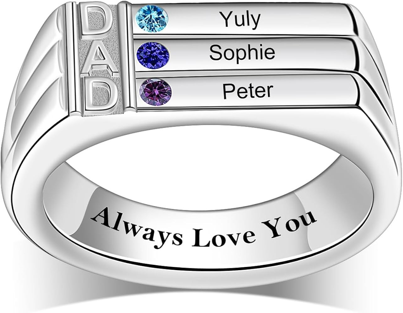 Custom Dad's Birthstone Ring Personalized Father's Ring with 3/4 Birthstones and Names for Husban... | Amazon (US)