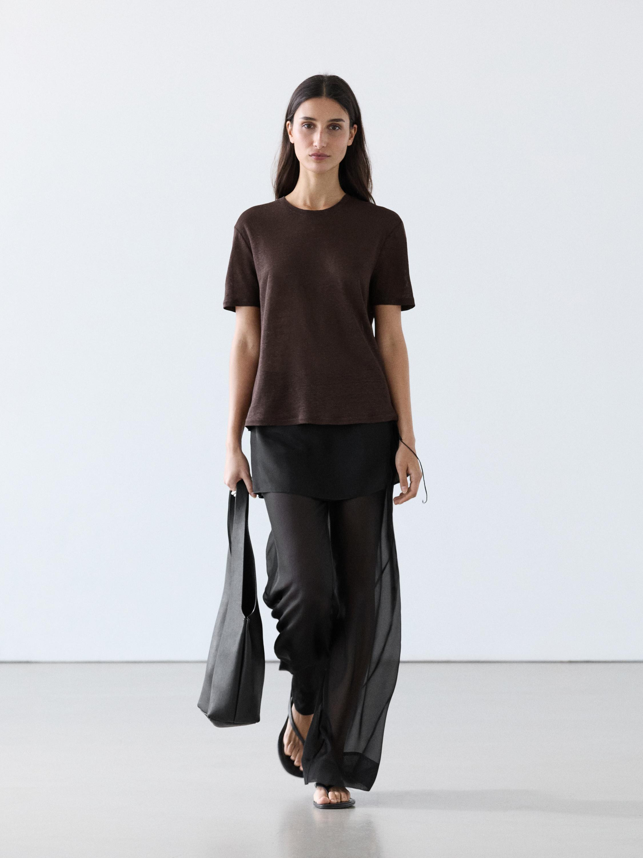 100% linen short sleeve T-shirt | Massimo Dutti US