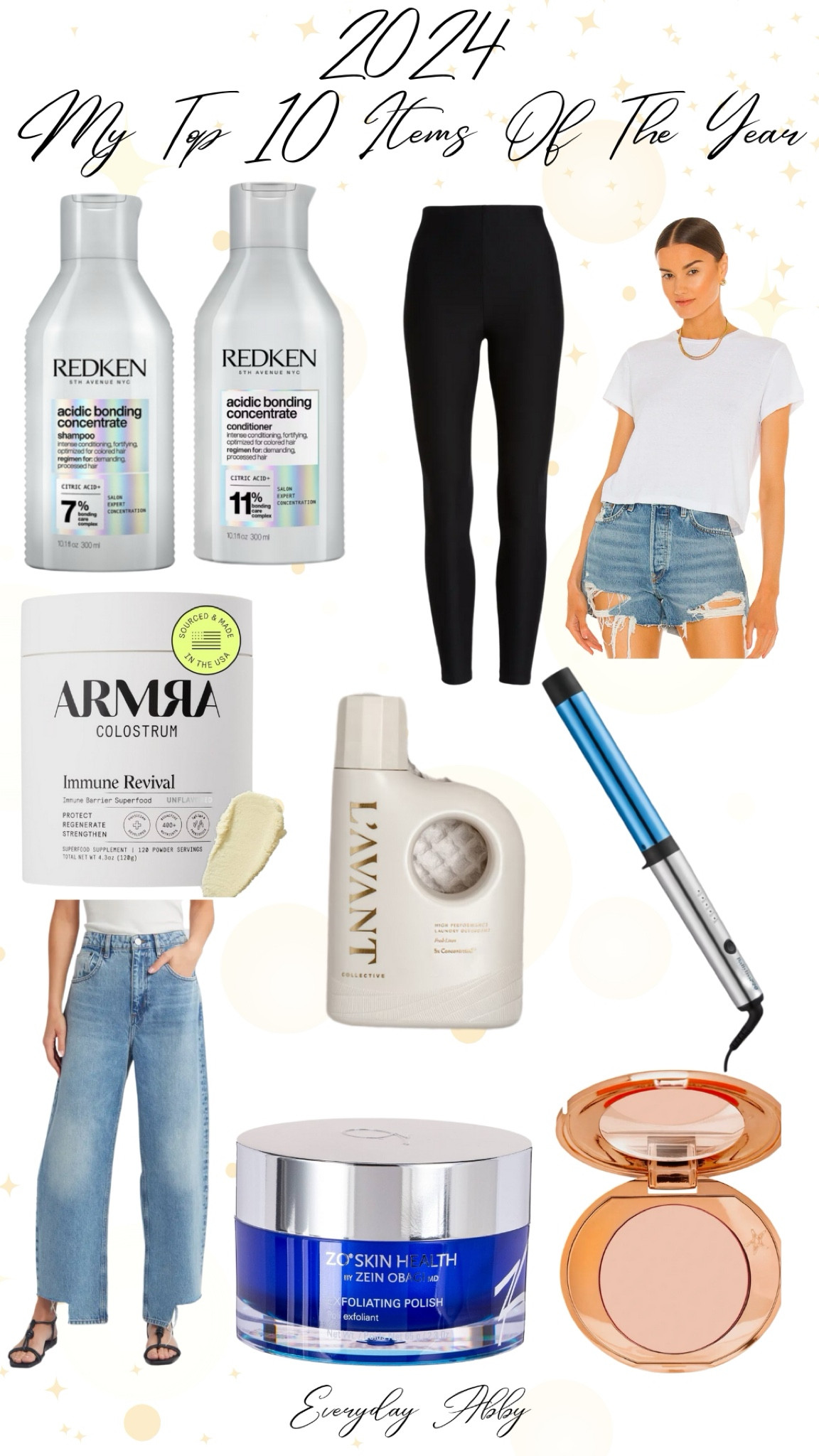 My personal most used items of 2024! This laundry detergent smells heavenly… This shampoo and conditioner. I feel like completely revived my hair… My most worn T-shirt and jeans… Armor is a game changer for your gut, immune health and your skin. Give it a try if you haven’t yet! My favorite exfoliating facial scrub that I use every day and the under eye cream that will get rid of any dark circles… My most worn leggings and favorite curling wand. 
