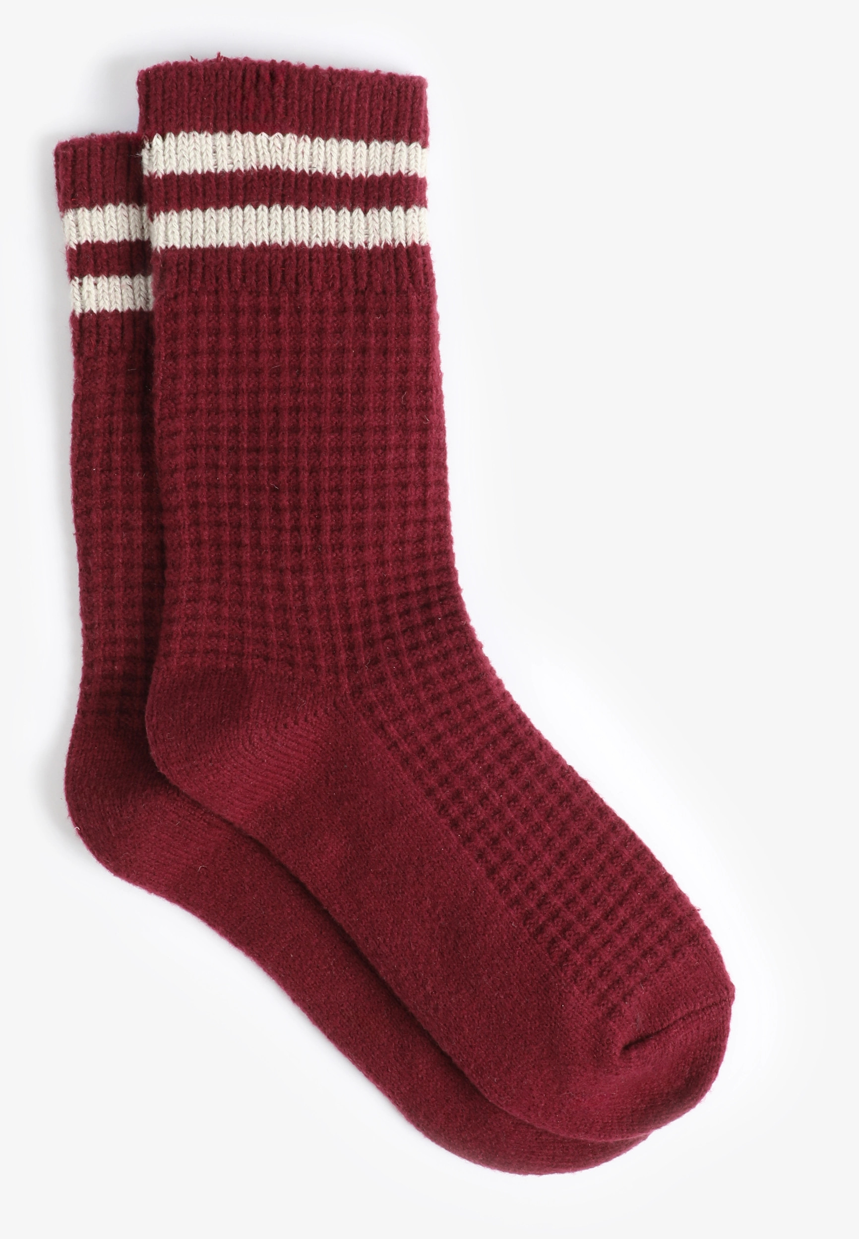 Maurices Women's Burgundy Striped Waffle Knit Crew Socks | Maurices