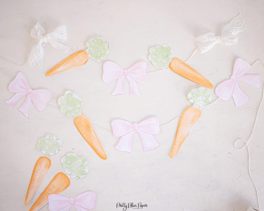 Pink Bows & Carrots Banner Printable for a Watercolor Bunny Birthday Party Bunny 1st Birthday or ... | Etsy (US)