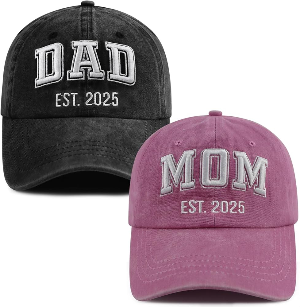 SHANVANKE 2PCS Dad and Mom EST 2025 Hats for Men Women, Funny Adjustable Cotton 3D Embroidered Ne... | Amazon (US)