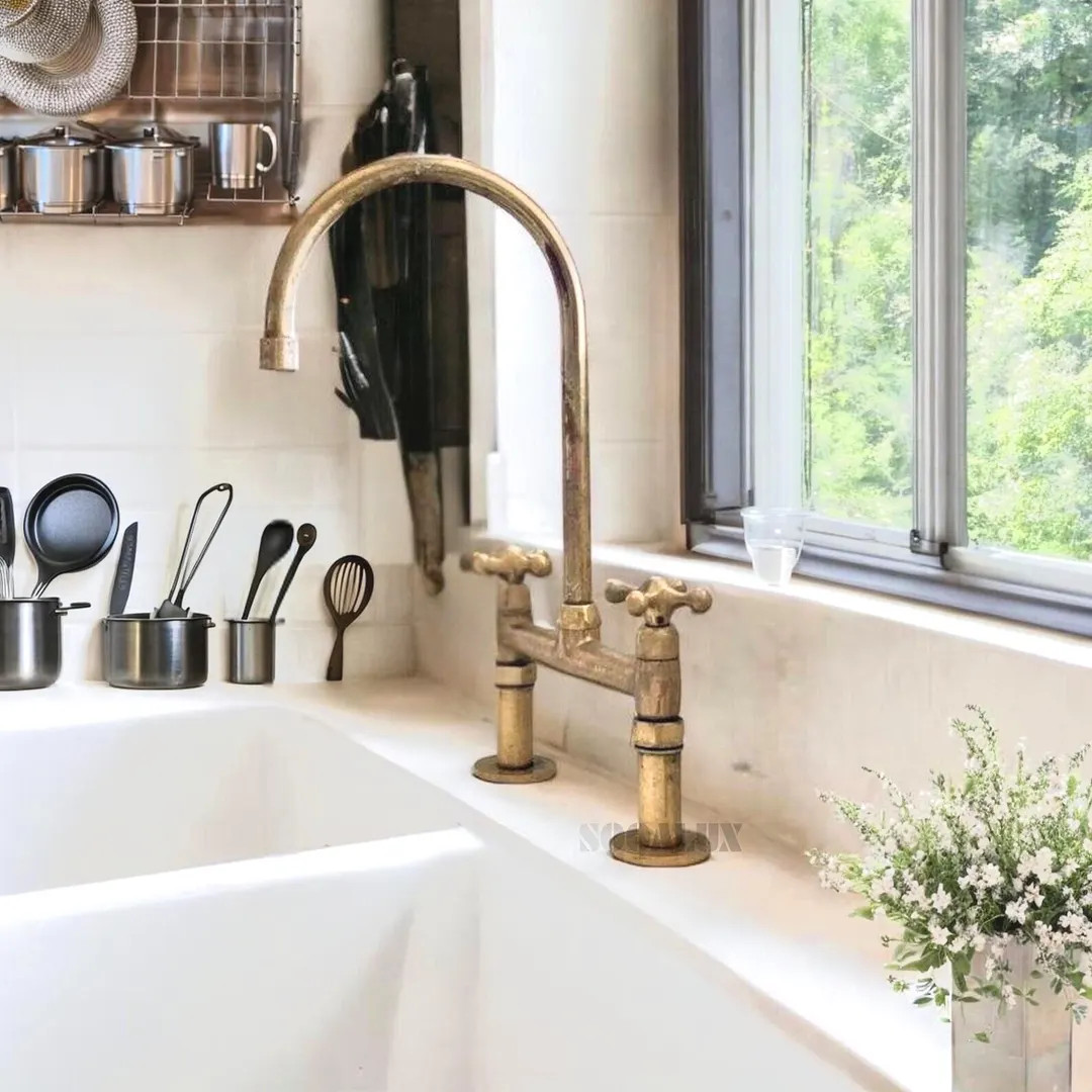 Brass Faucet - Unlacquered Solid Brass Sink Fixture With Various Handles and Straight Legs, Antiq... | Etsy (US)