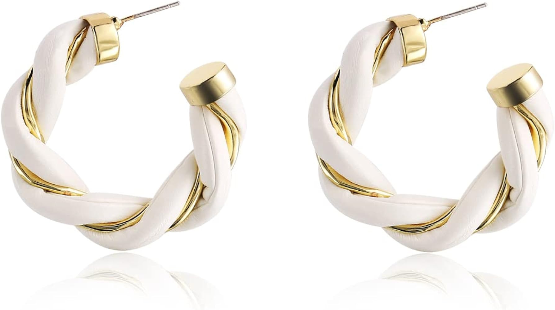 Twisted Gold Leather Hoop Earrings For Women Chunky Huggie Hoops Earrings For Girls Unique Twist ... | Amazon (US)