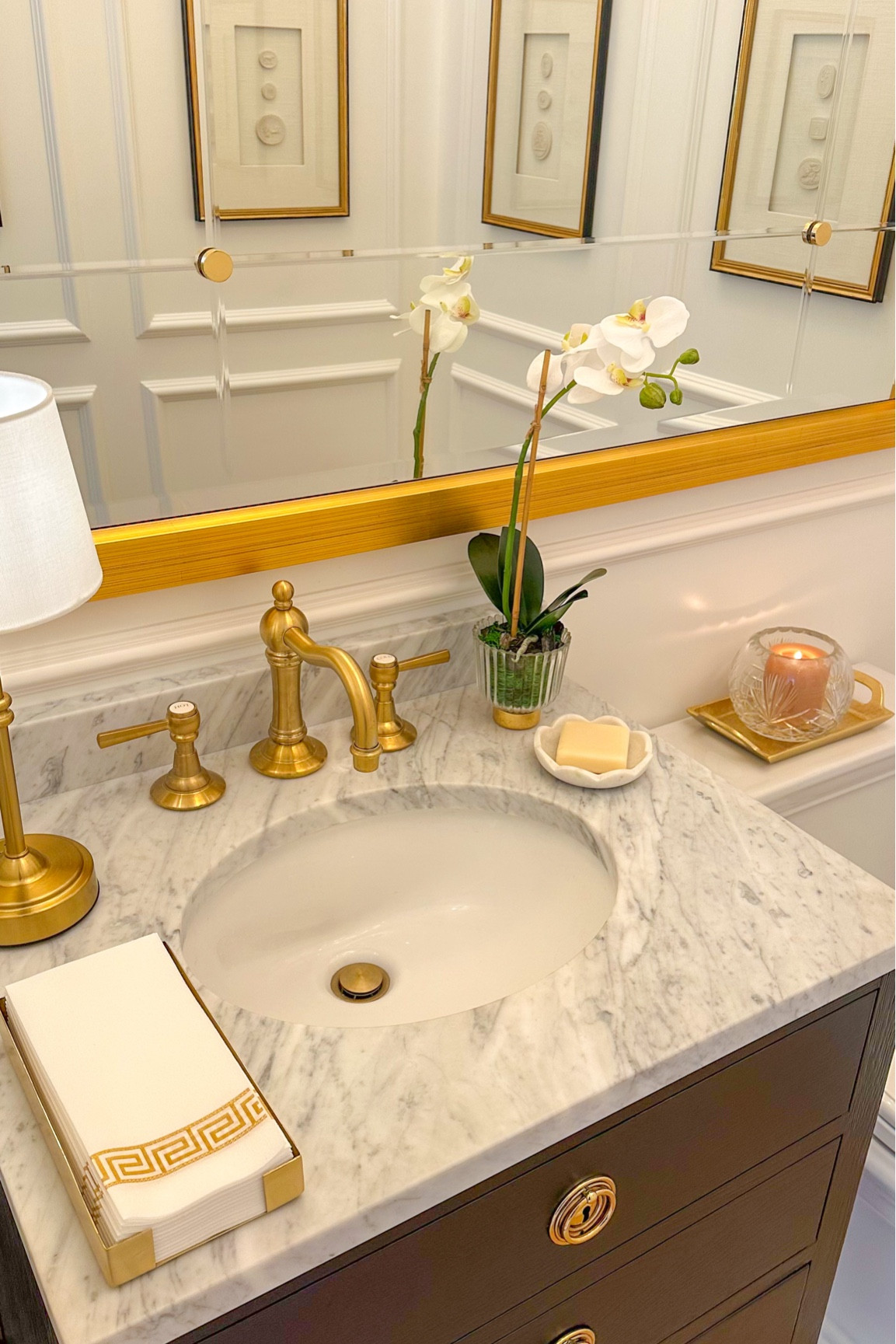 Powder room accessories 💫
Vanity is Maison vanity from RH. I painted it Sherwin Williams TriCorn Black in satin finish  

#LTKhome