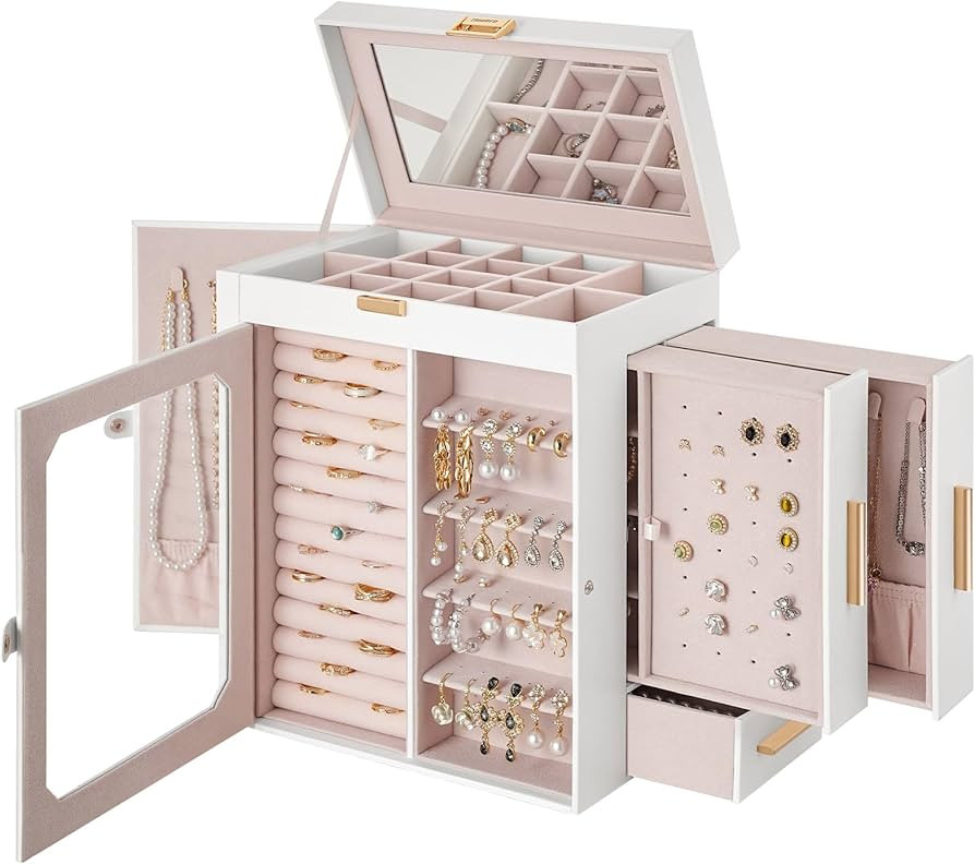 HOOBRO Jewelry Box with Mirror, Travel Jewelry Organizer with Glass Window, Vertical Storage, Chr... | Amazon (US)