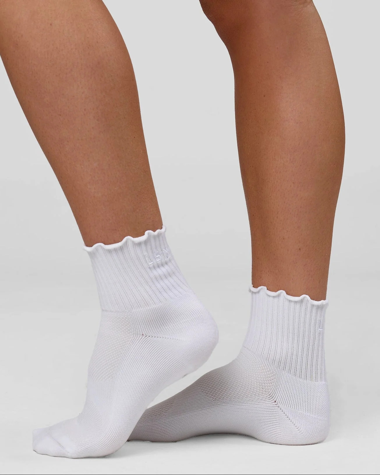 Performance Frill Quarter Sock - White-White | LSKD | LSKD