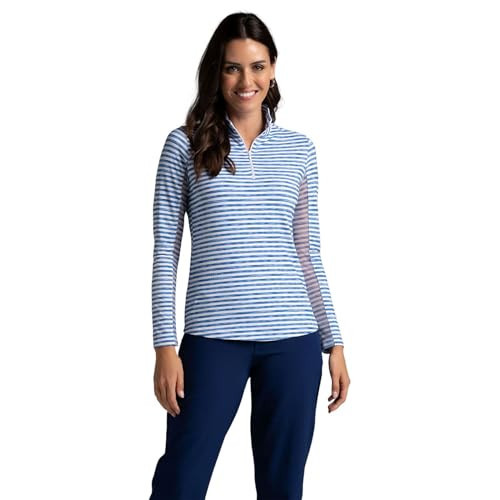 IBKUL Athleisure Wear Sun Protective UPF 50+ Icefil Cooling-Landon Stripe II Print Long Sleeve Mock Neck Top-10164 Ink/White/Landon Stripe II/L | Amazon (US)