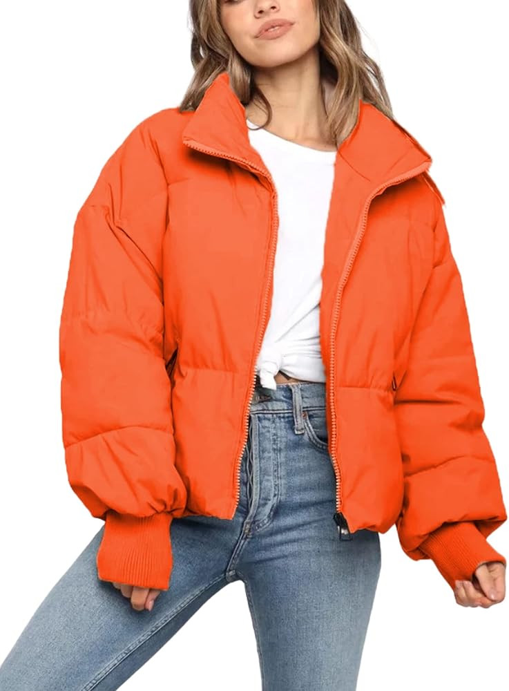 InterNos Women's Winter Stand Collar Zip Puffer Jacket Baggy Short Padded Down Coats | Amazon (US)