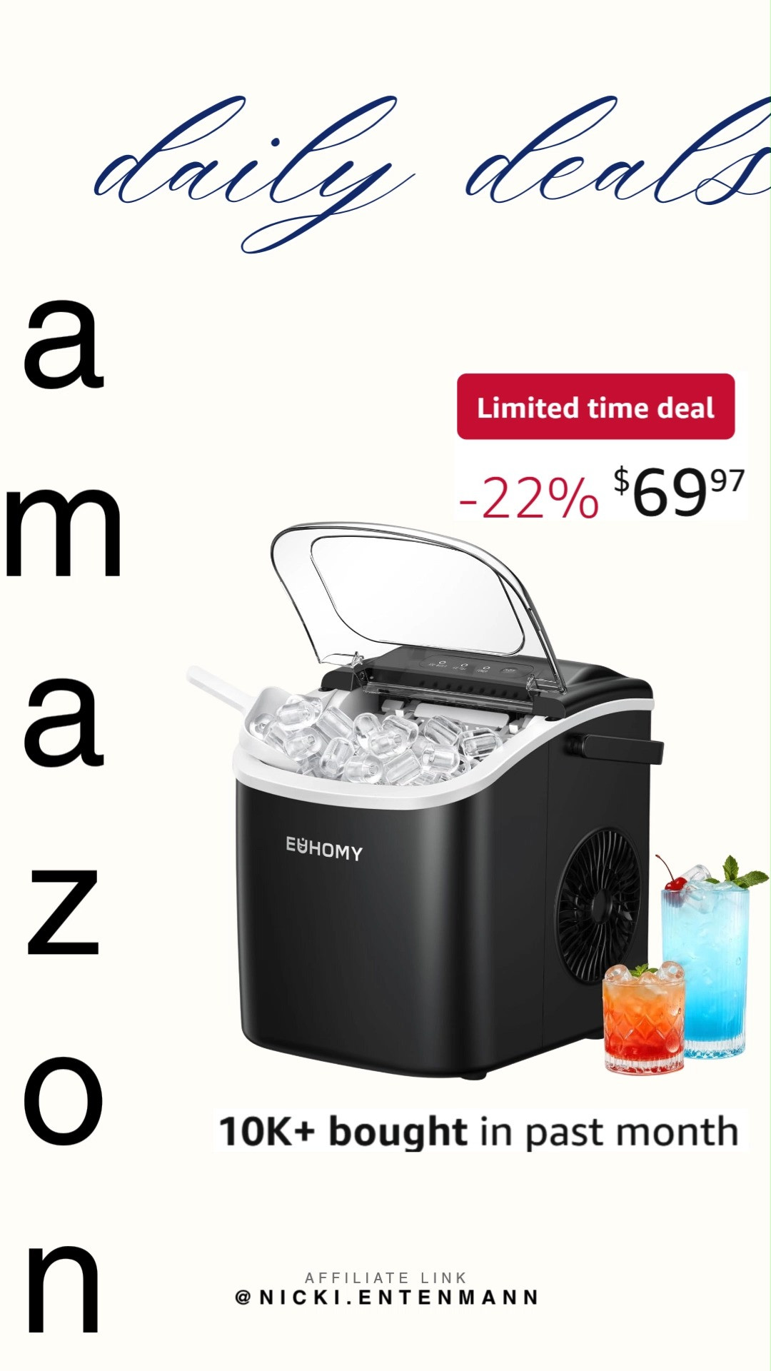 Stay cool and refreshed with the EUHOMY Countertop Ice Maker Machine featuring a handy carry handle. Quick ice production, portable design, and everyday convenience make it a must‑have kitchen upgrade! ❄️🧊🙌  

#EUHOMY #IceMaker #CountertopAppliance #KitchenEssentials #AmazonFinds #HomeAppliances #PortableDesign #QuickIce #DailyConvenience #SmartHome 

 #LTKfoodie #LTKHome #LTKSaleAlert