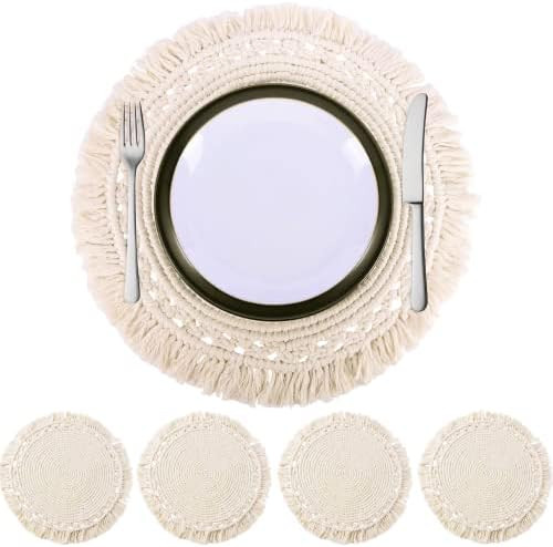 SnugLife Macrame Placemats Set of 4 - Handmade Cotton Woven Boho Placemats - Modern Farmhouse Fringe | Amazon (US)