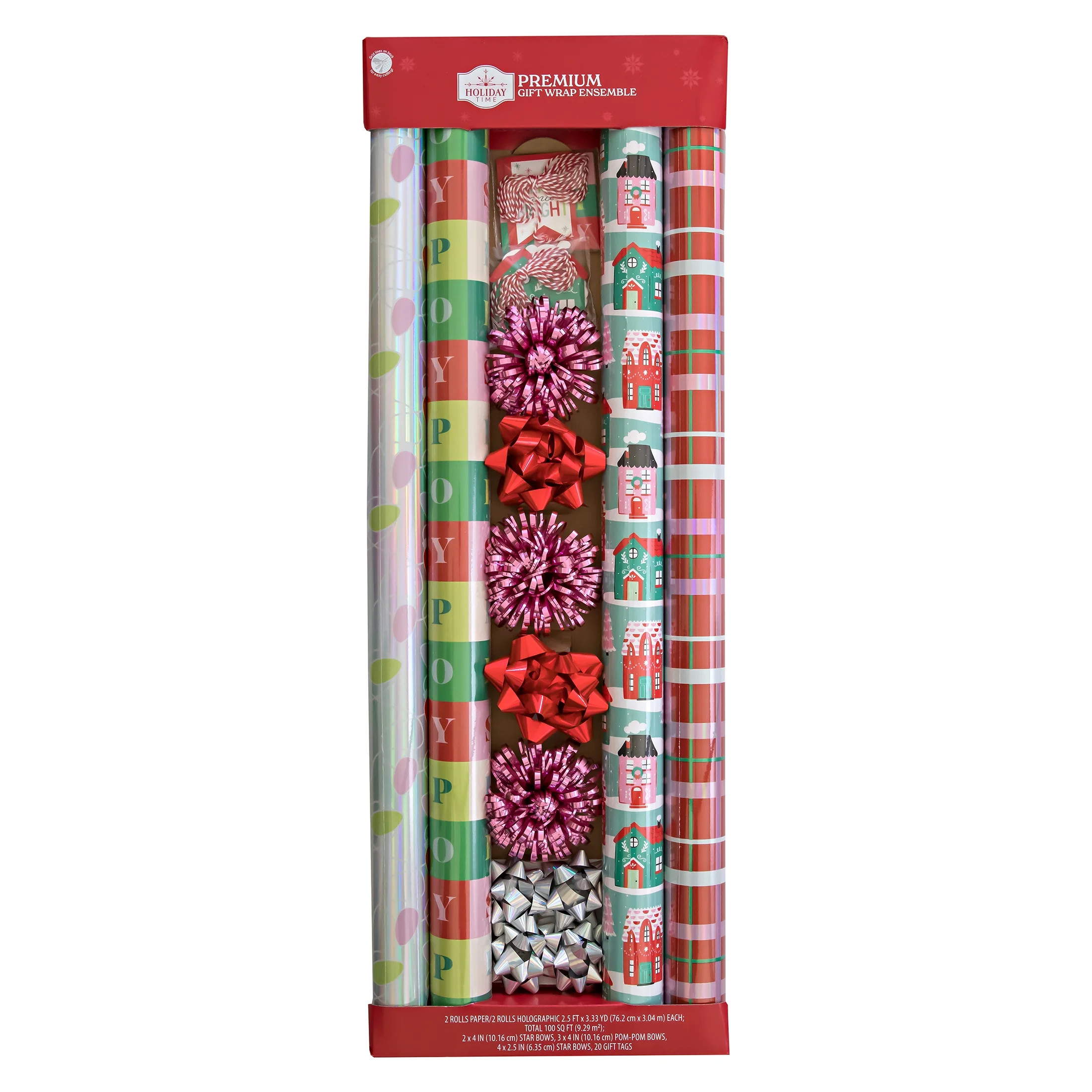 Holiday Time Premium Multicolor Brights Christmas Wrapping Paper Pack, 100 Sqft, 33 Pieces | Walmart (US)