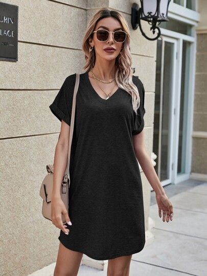 Space Dye V Neck Tee Dress | SHEIN