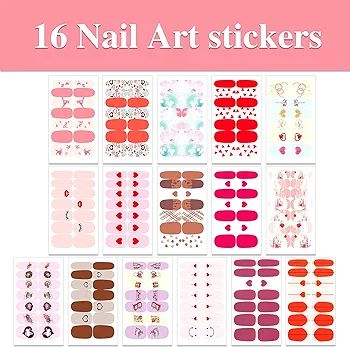 WOKOTO 16 Sheets Valentines Day Gel Nail Strips Full Nail Wraps Stickers for Nails Love Heart Sha... | Amazon (US)