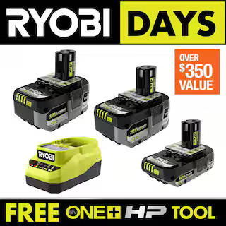 RYOBI ONE+ 18V Lithium-Ion HIGH PERFORMANCE Starter Kit with 2.0 Ah Battery, (2) 4.0 Ah Batteries... | The Home Depot