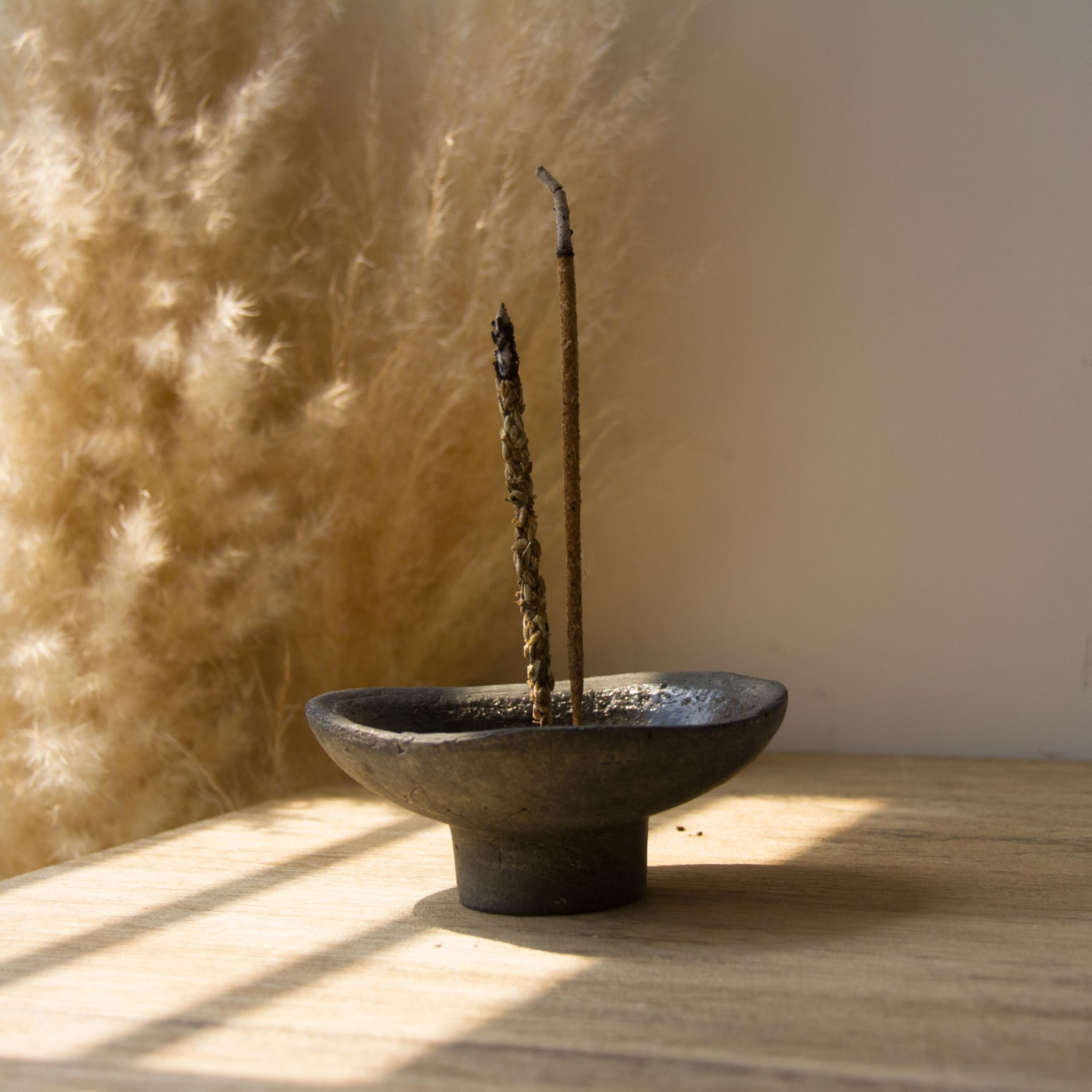 Handmade Rustic Black Terracotta Incense Holder, Ceramic Palo Santo & Sage Sticks Bowl,Wabi‑sab... | Amazon (US)