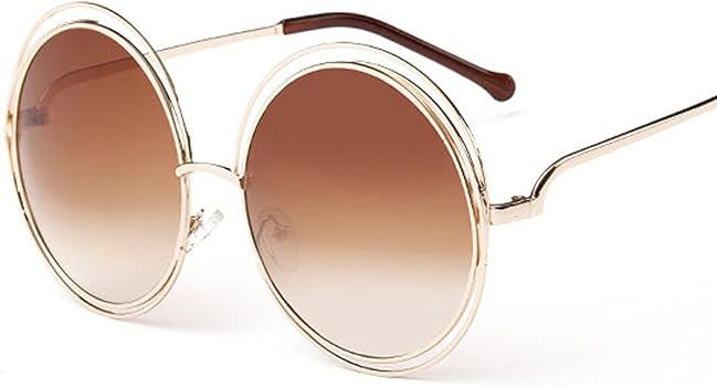 Women's Big Round Oversized Double Wire Rim Mirror Sunglasses with Metal Frame Retro Vintage XXL Sha | Amazon (US)