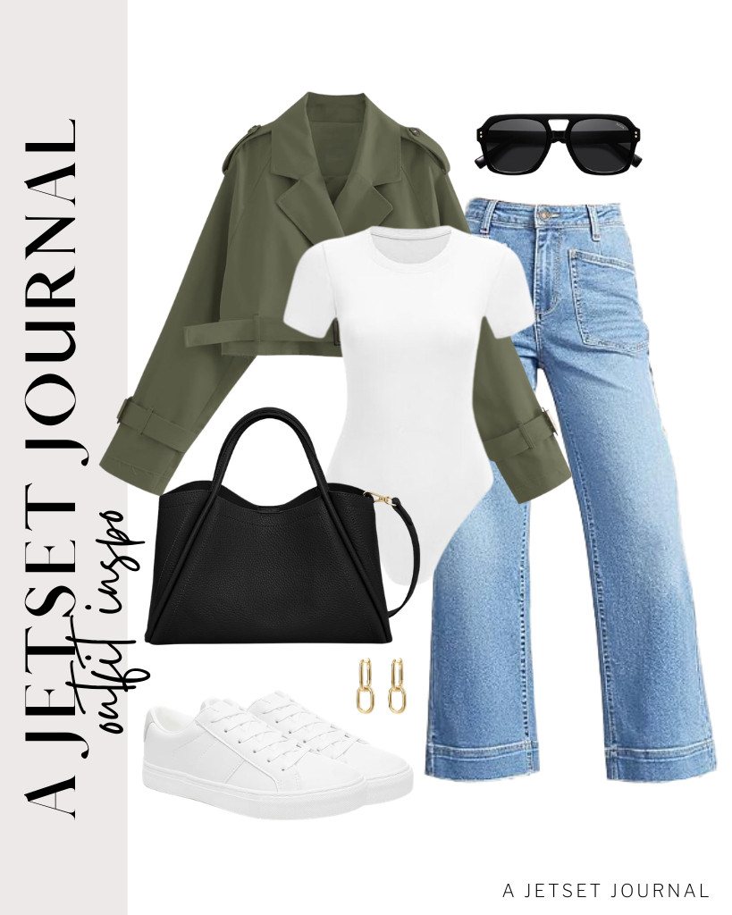 Pair this top-handle satchel bag with an army green cropped trench coat over a white bodysuit and Cicy Bell wide-leg jeans. For footwear, you can wear these Adokoo fashion sneakers, which have been selling fast for weeks. 

 #LTKSeasonal #LTKSaleAlert #LTKTravel
